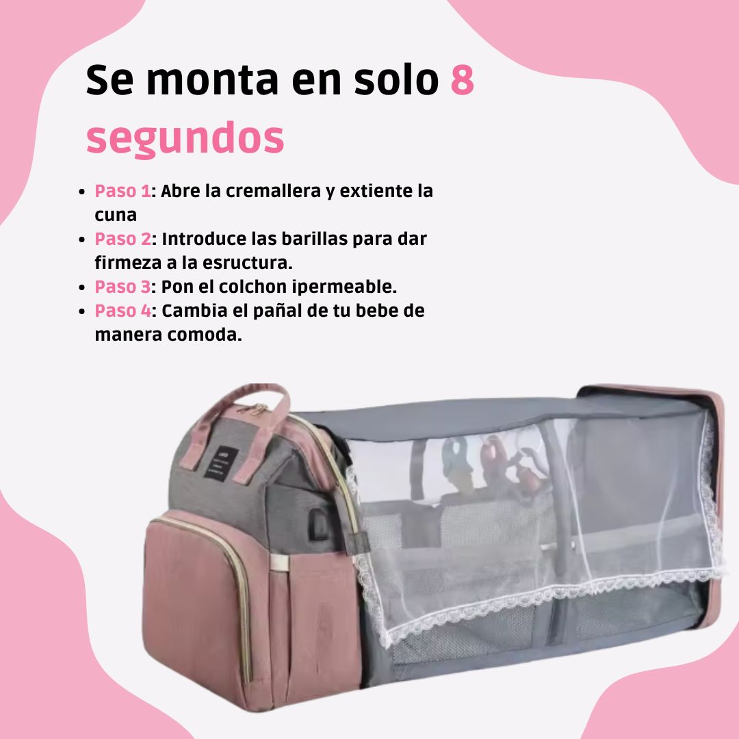 CunaCloud™ - Mochila Cambiador 3-en-1 para Bebés